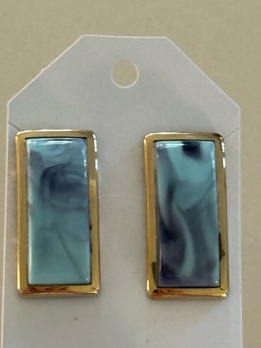 Vintage Cuff Links Gold Frame Blue Marble Rectangular Cuff Links
